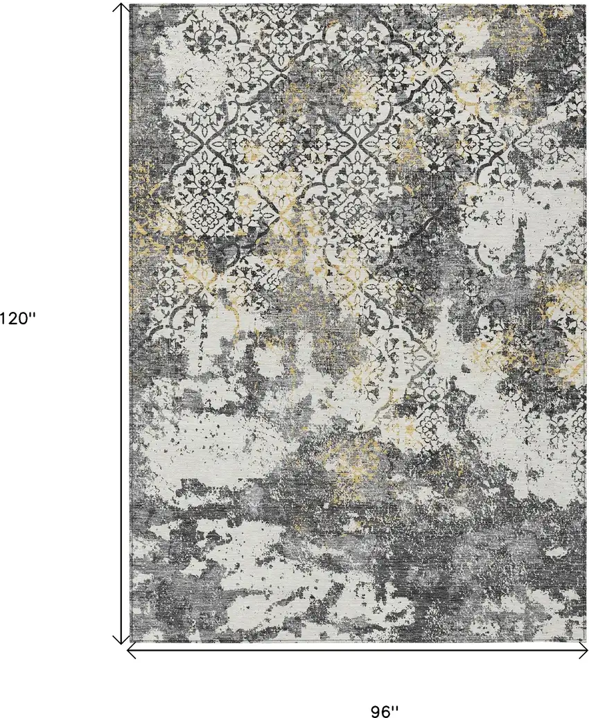 Charcoal Gray And Silver Floral Washable Indoor Outdoor Area Rug Photo 3