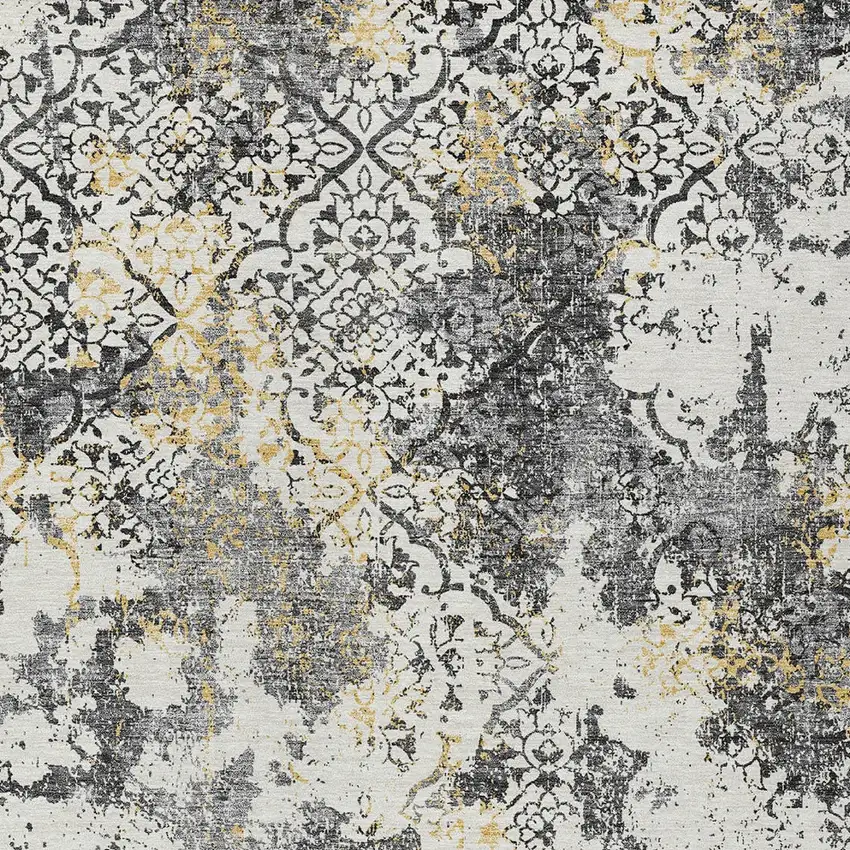 Charcoal Gray And Silver Floral Washable Indoor Outdoor Area Rug Photo 7