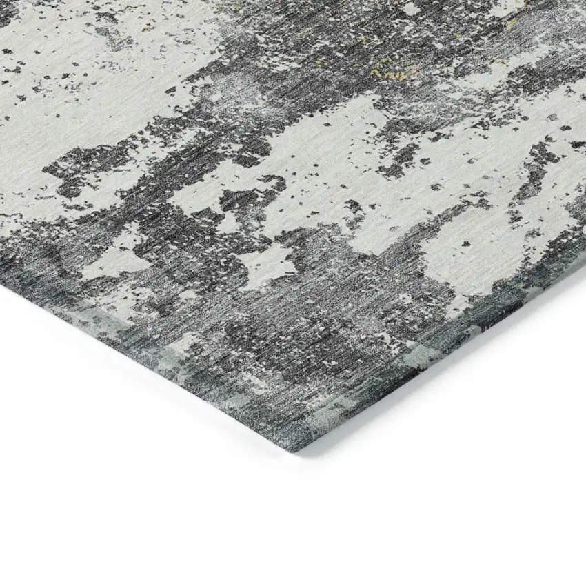 Charcoal Gray And Silver Floral Washable Indoor Outdoor Area Rug Photo 5