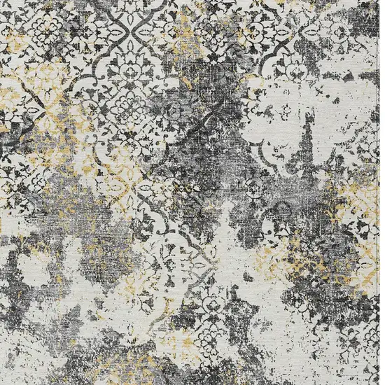 Charcoal Gray And Silver Floral Washable Indoor Outdoor Area Rug Photo 5