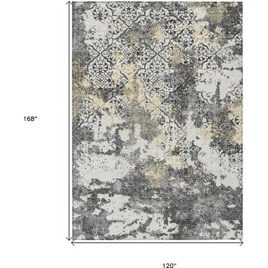Charcoal Gray And Silver Floral Washable Indoor Outdoor Area Rug Photo 3