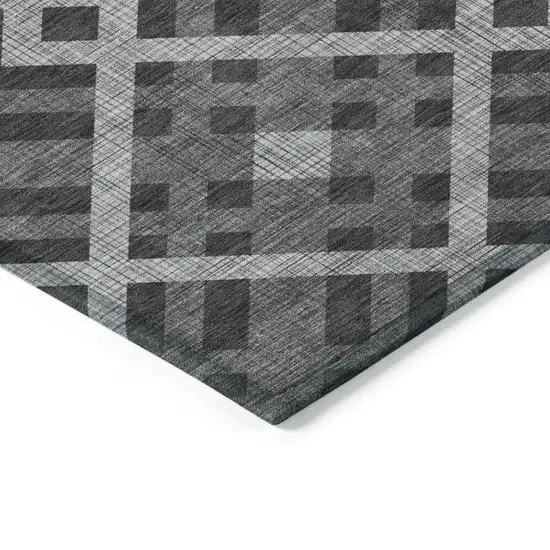 Charcoal Gray And Silver Geometric Washable Indoor Outdoor Area Rug Photo 4