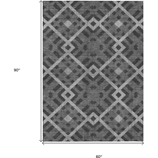 Charcoal Gray And Silver Geometric Washable Indoor Outdoor Area Rug Photo 3