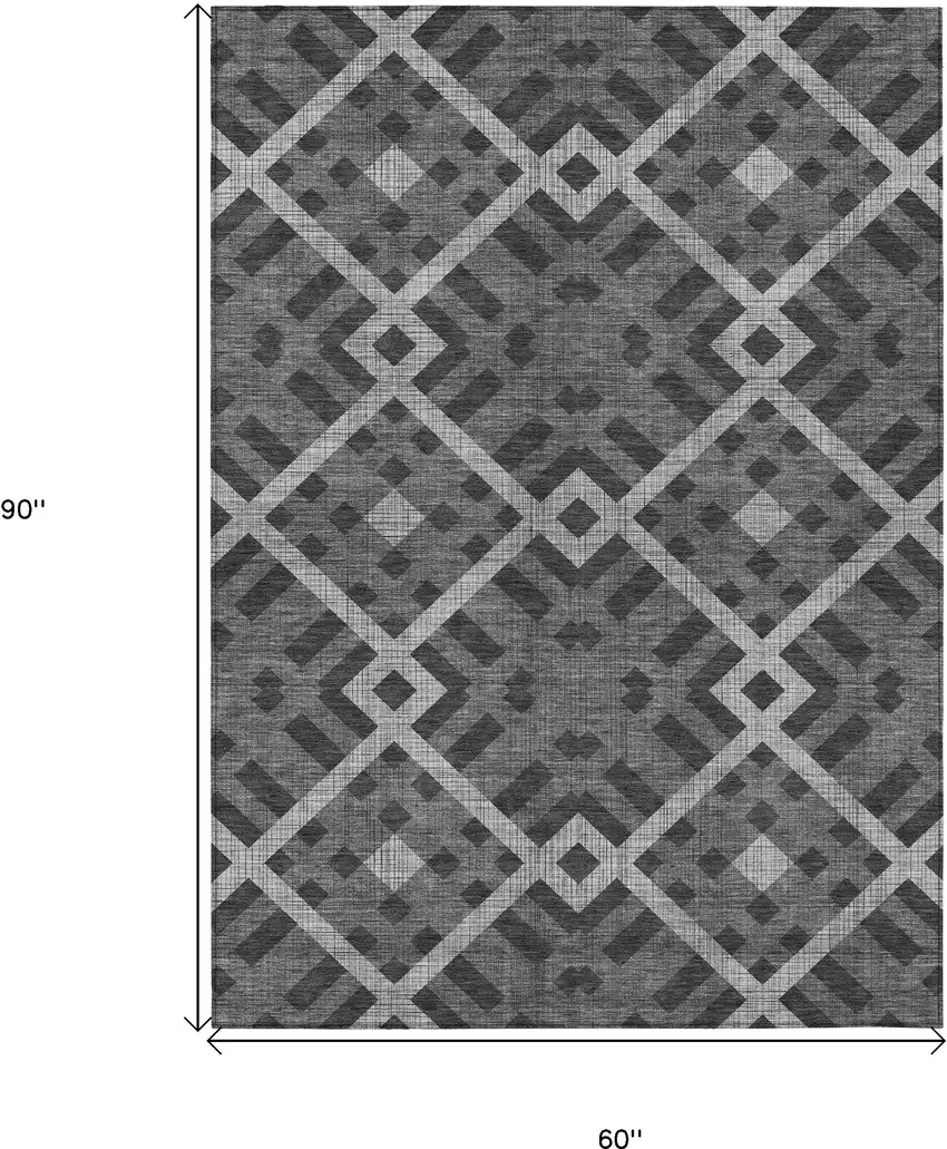 Charcoal Gray And Silver Geometric Washable Indoor Outdoor Area Rug Photo 3