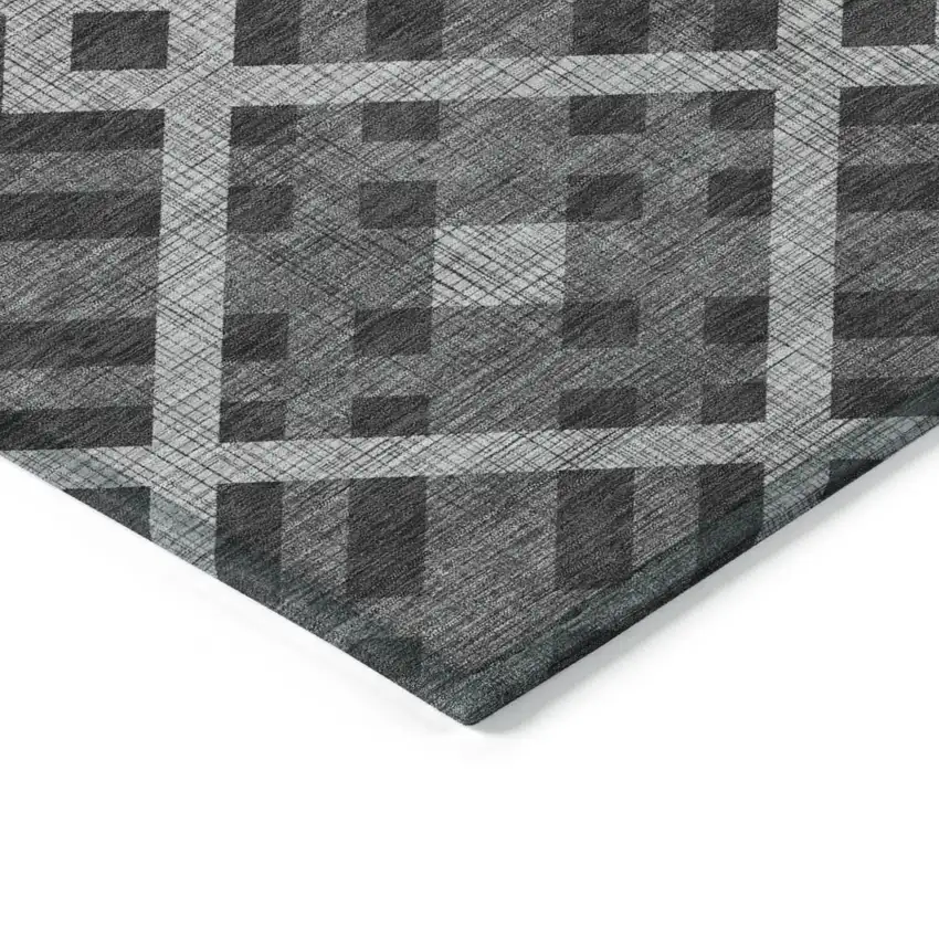 Charcoal Gray And Silver Geometric Washable Indoor Outdoor Area Rug Photo 4
