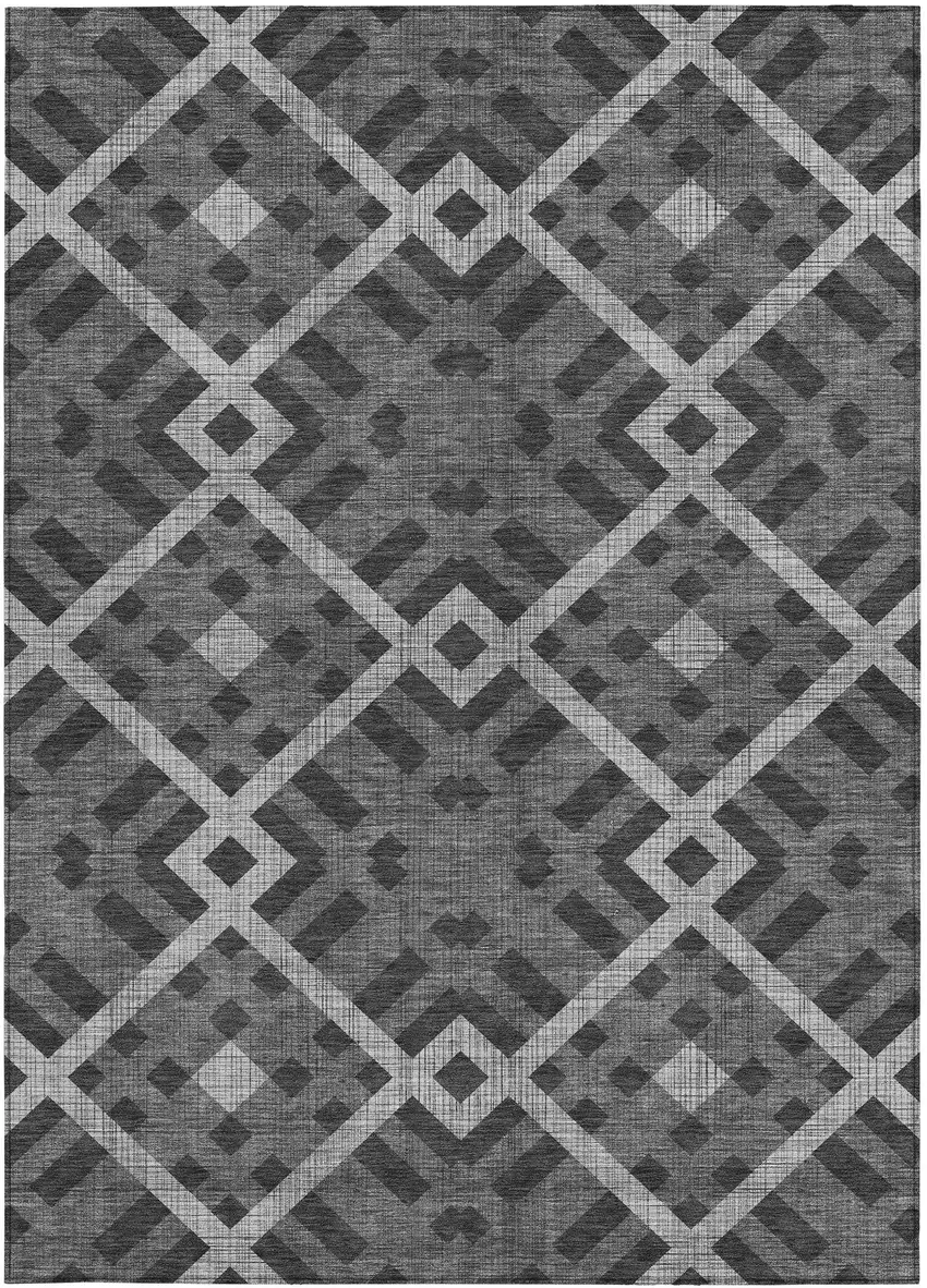Charcoal Gray And Silver Geometric Washable Indoor Outdoor Area Rug Photo 5
