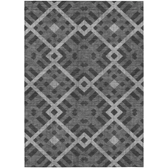 Charcoal Gray And Silver Geometric Washable Indoor Outdoor Area Rug Photo 2