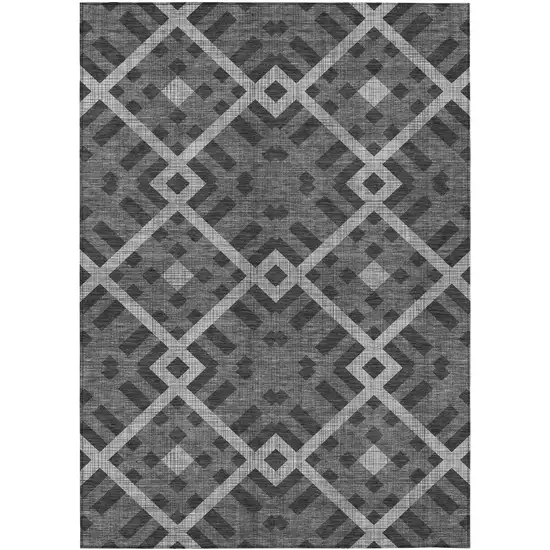 Charcoal Gray And Silver Geometric Washable Indoor Outdoor Area Rug Photo 2