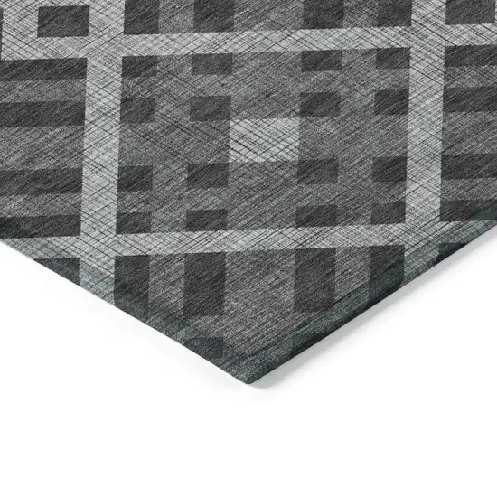 Charcoal Gray And Silver Geometric Washable Indoor Outdoor Area Rug Photo 4