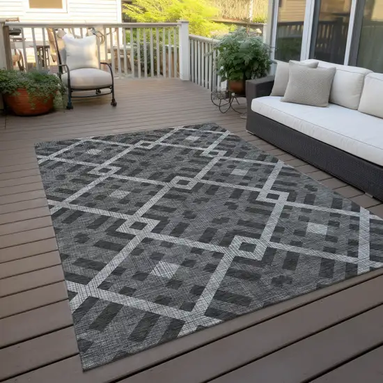 Charcoal Gray And Silver Geometric Washable Indoor Outdoor Area Rug Photo 6