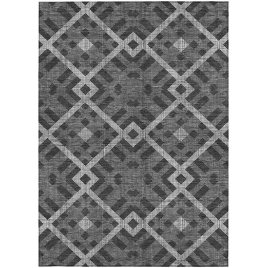 Charcoal Gray And Silver Geometric Washable Indoor Outdoor Area Rug Photo 5