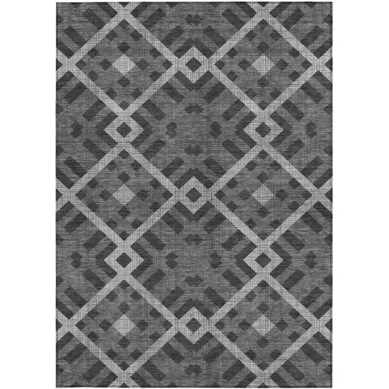 Charcoal Gray And Silver Geometric Washable Indoor Outdoor Area Rug Photo 5