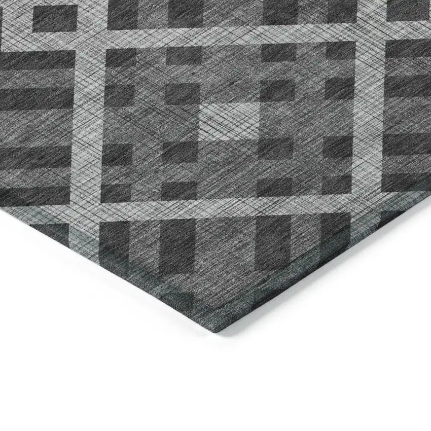 Charcoal Gray And Silver Geometric Washable Indoor Outdoor Area Rug Photo 4