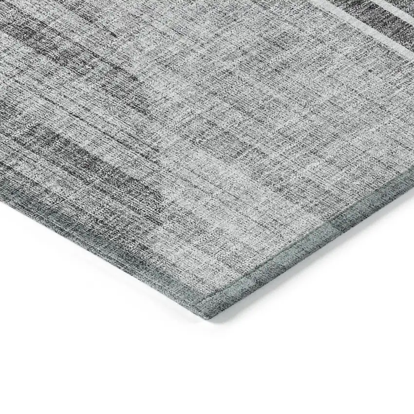 Charcoal Gray And Silver Geometric Washable Indoor Outdoor Area Rug Photo 5