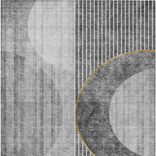 Charcoal Gray And Silver Geometric Washable Indoor Outdoor Area Rug Photo 8