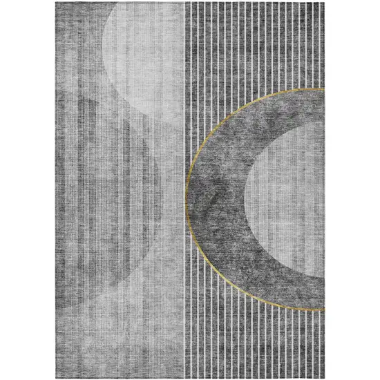 Charcoal Gray And Silver Geometric Washable Indoor Outdoor Area Rug Photo 2