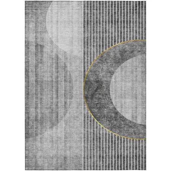 Charcoal Gray And Silver Geometric Washable Indoor Outdoor Area Rug Photo 2