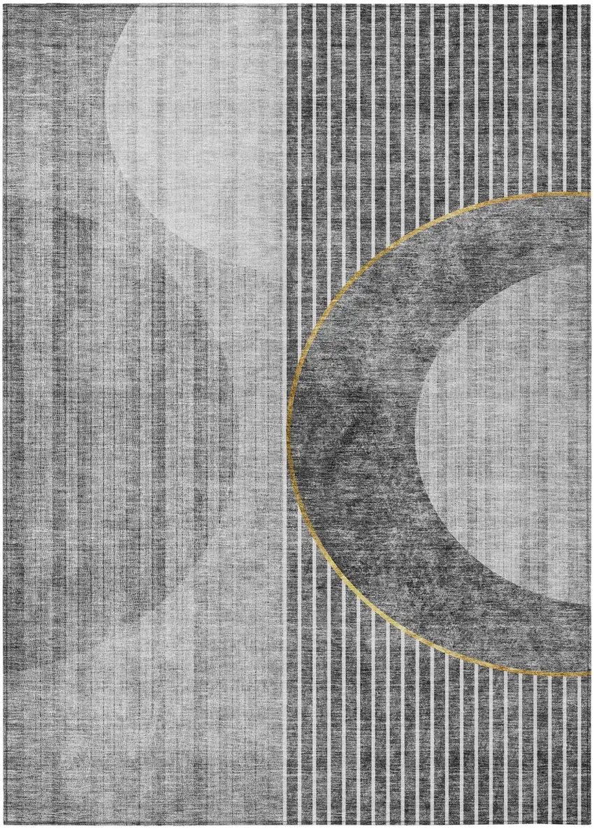 Charcoal Gray And Silver Geometric Washable Indoor Outdoor Area Rug Photo 2