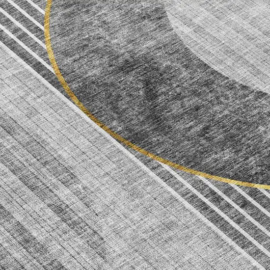 Charcoal Gray And Silver Geometric Washable Indoor Outdoor Area Rug Photo 6
