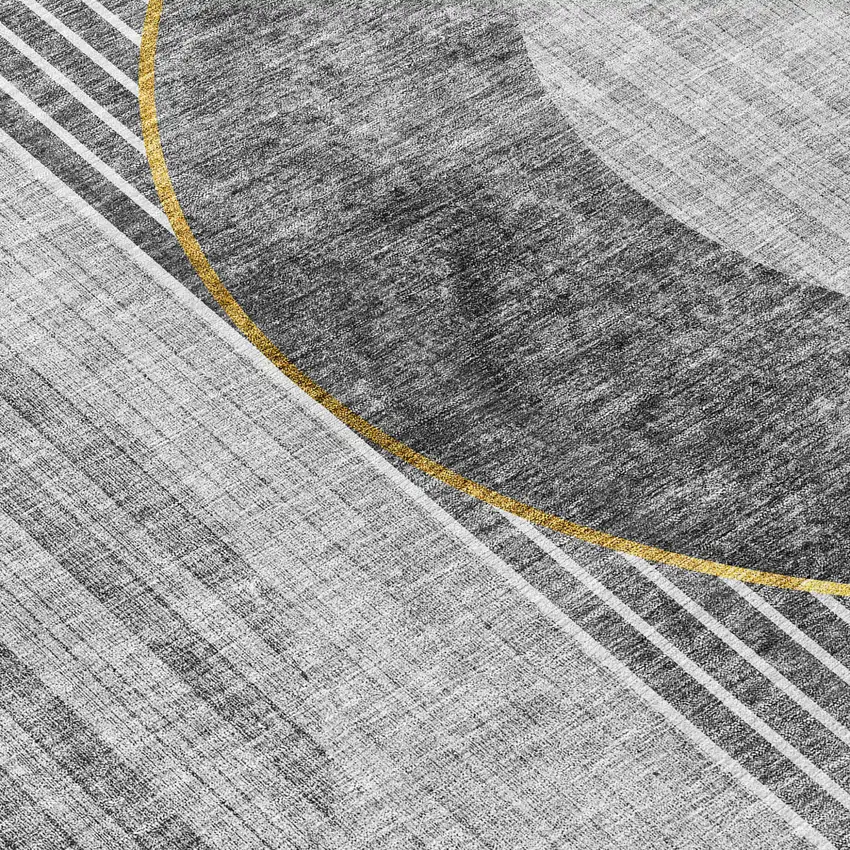 Charcoal Gray And Silver Geometric Washable Indoor Outdoor Area Rug Photo 6
