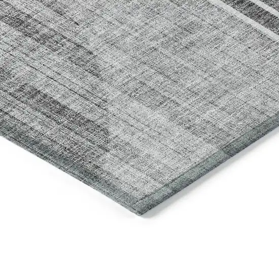 Charcoal Gray And Silver Geometric Washable Indoor Outdoor Area Rug Photo 5