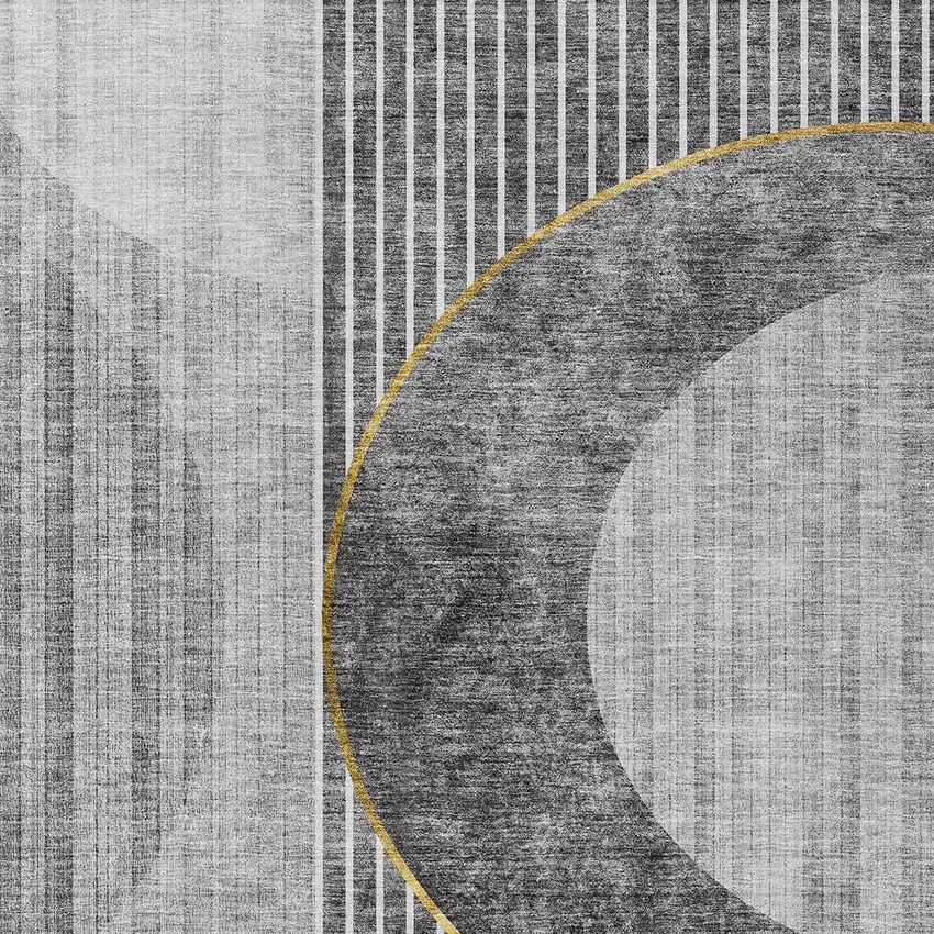 Charcoal Gray And Silver Geometric Washable Indoor Outdoor Area Rug Photo 7