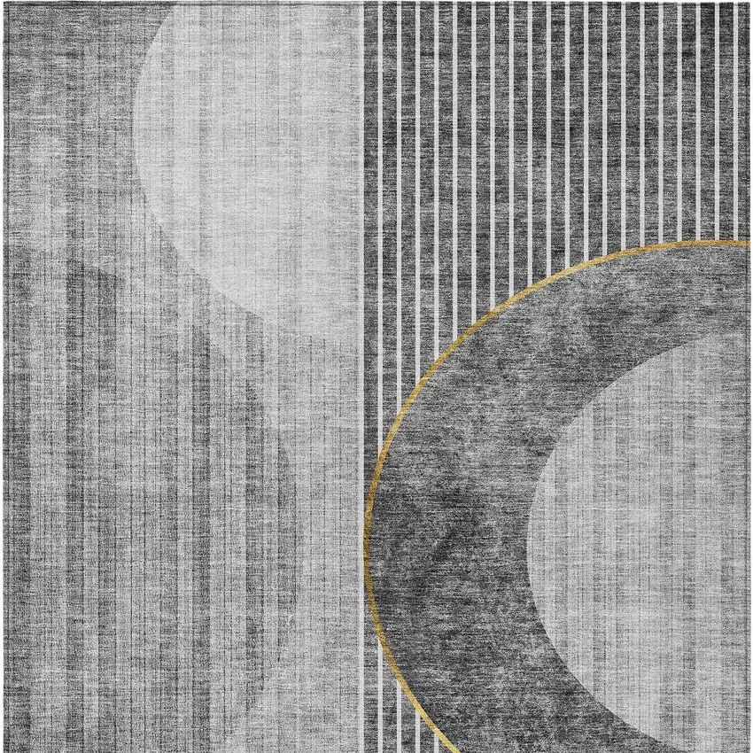 Charcoal Gray And Silver Geometric Washable Indoor Outdoor Area Rug Photo 7