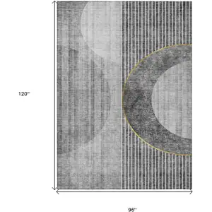 Photo of Charcoal Gray And Silver Geometric Washable Indoor Outdoor Area Rug