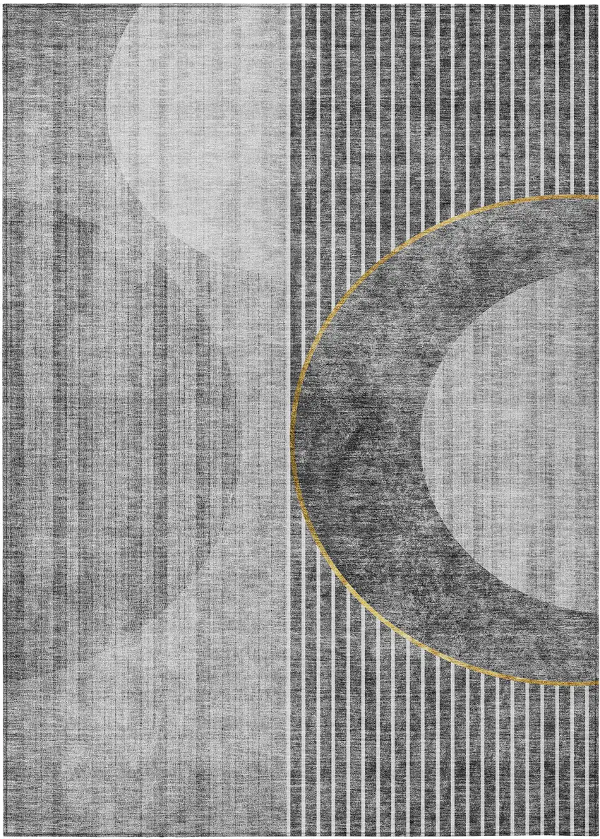 Charcoal Gray And Silver Geometric Washable Indoor Outdoor Area Rug Photo 2