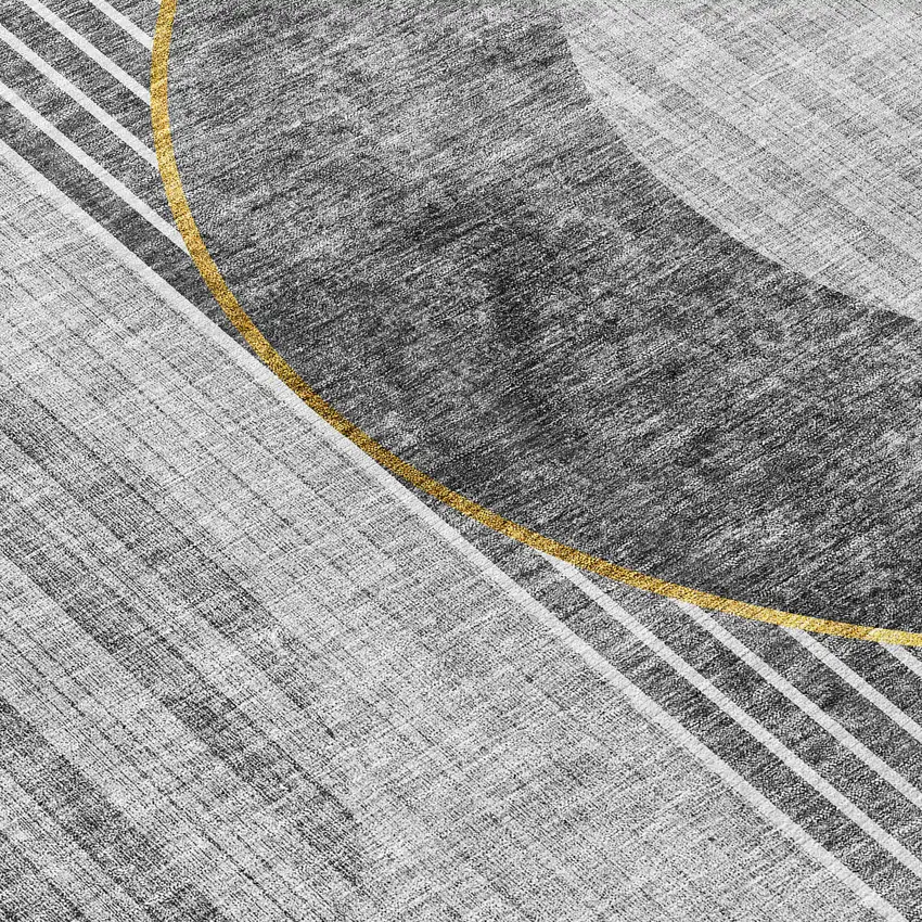 Charcoal Gray And Silver Geometric Washable Indoor Outdoor Area Rug Photo 6