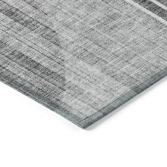 Charcoal Gray And Silver Geometric Washable Indoor Outdoor Area Rug Photo 5