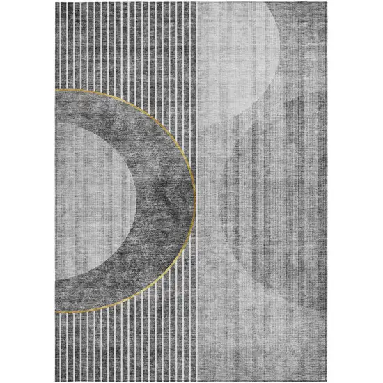 Charcoal Gray And Silver Geometric Washable Indoor Outdoor Area Rug Photo 8