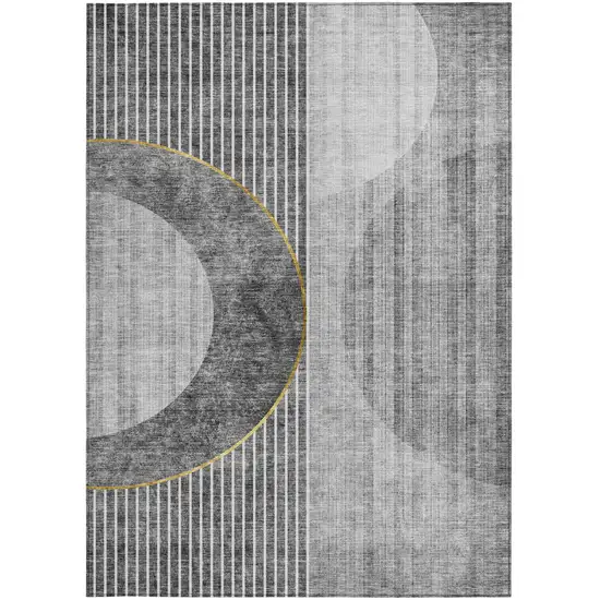 Charcoal Gray And Silver Geometric Washable Indoor Outdoor Area Rug Photo 8