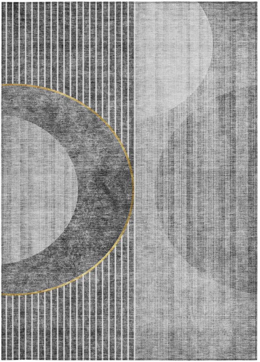 Charcoal Gray And Silver Geometric Washable Indoor Outdoor Area Rug Photo 8