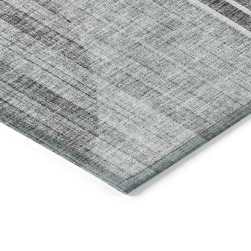 Charcoal Gray And Silver Geometric Washable Indoor Outdoor Area Rug Photo 5