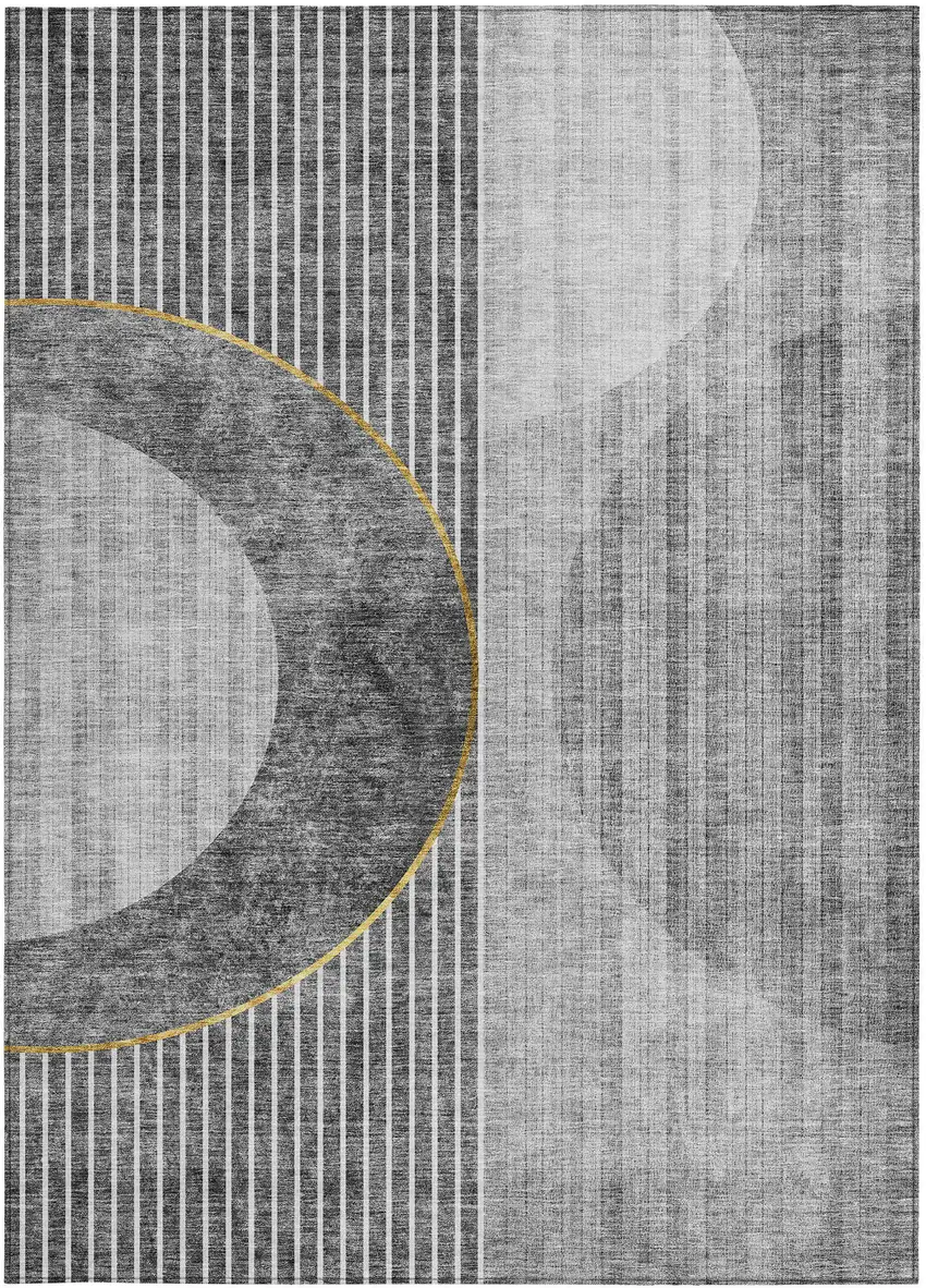 Charcoal Gray And Silver Geometric Washable Indoor Outdoor Area Rug Photo 8