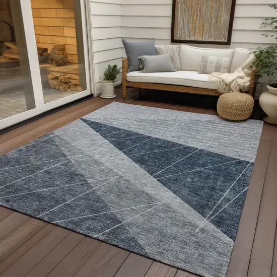 Charcoal Gray And Silver Geometric Washable Indoor Outdoor Area Rug Photo 7