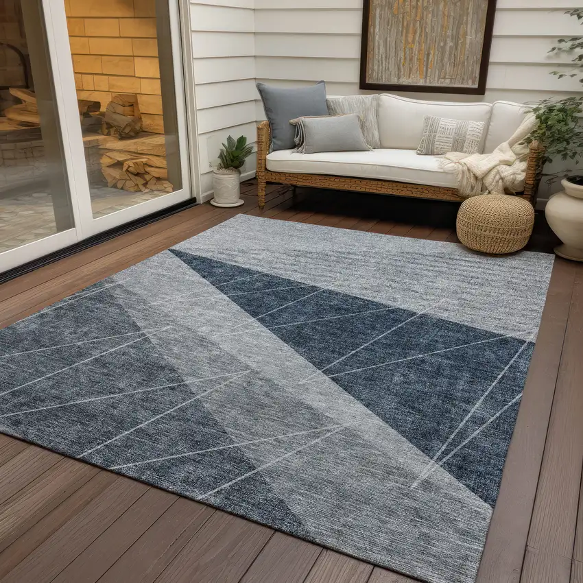 Charcoal Gray And Silver Geometric Washable Indoor Outdoor Area Rug Photo 7