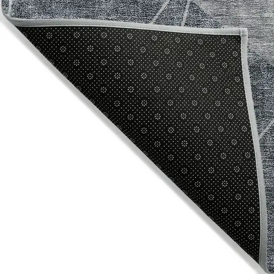 Charcoal Gray And Silver Geometric Washable Indoor Outdoor Area Rug Photo 2