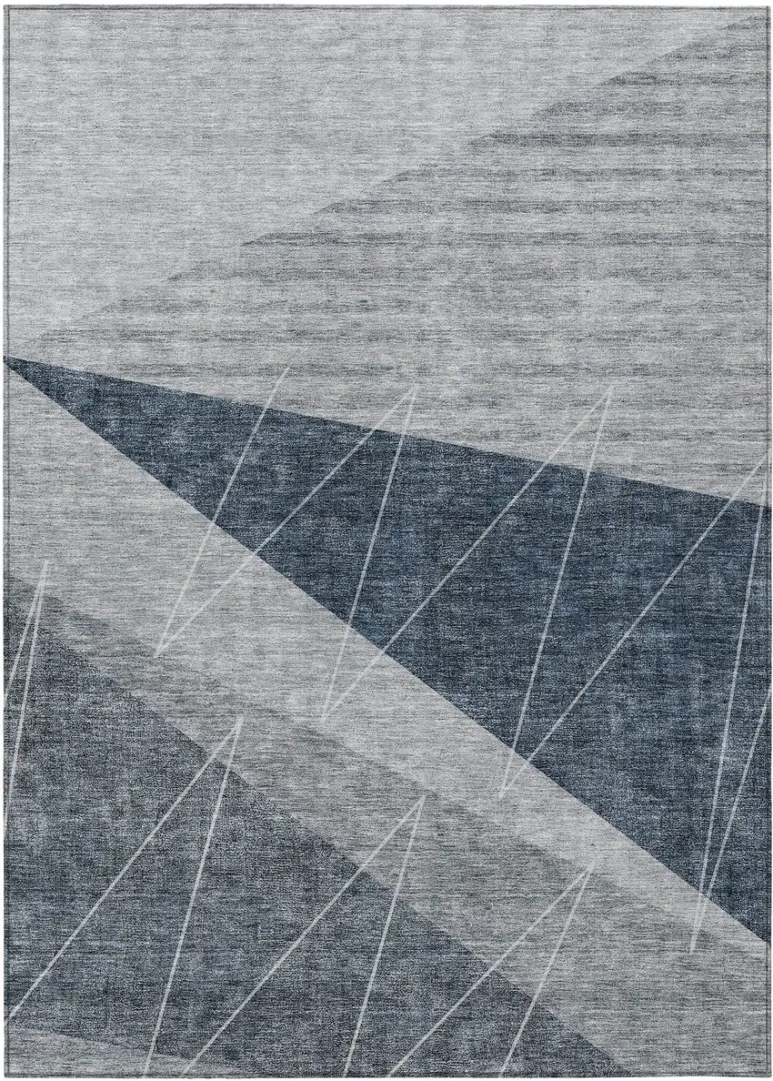 Charcoal Gray And Silver Geometric Washable Indoor Outdoor Area Rug Photo 2