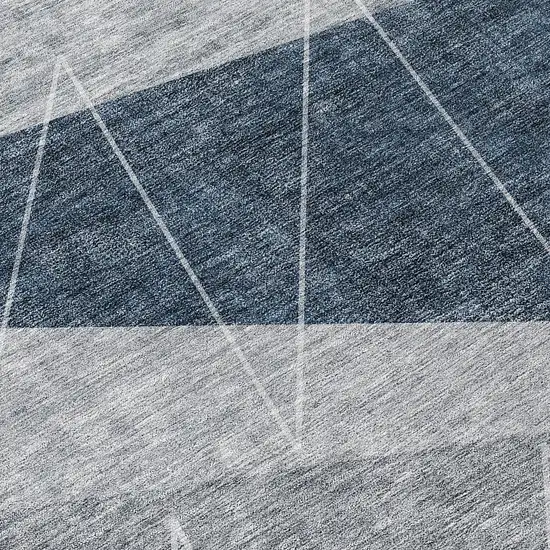 Charcoal Gray And Silver Geometric Washable Indoor Outdoor Area Rug Photo 4
