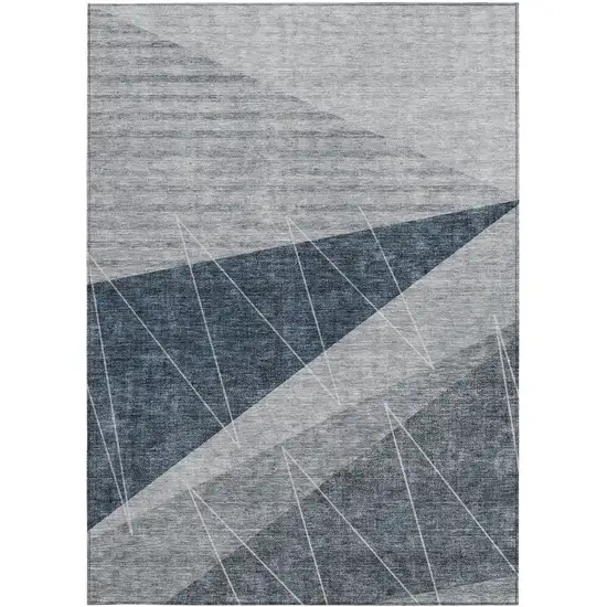Charcoal Gray And Silver Geometric Washable Indoor Outdoor Area Rug Photo 6