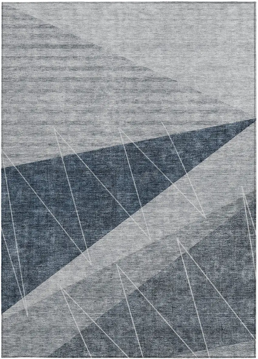 Charcoal Gray And Silver Geometric Washable Indoor Outdoor Area Rug Photo 6