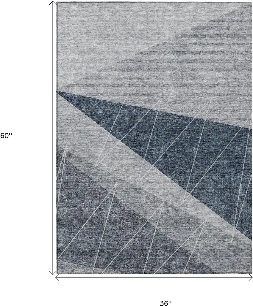 Charcoal Gray And Silver Geometric Washable Indoor Outdoor Area Rug Photo 3