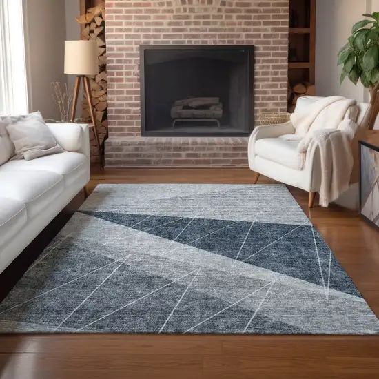 Charcoal Gray And Silver Geometric Washable Indoor Outdoor Area Rug Photo 9