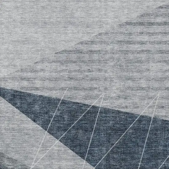 Charcoal Gray And Silver Geometric Washable Indoor Outdoor Area Rug Photo 5