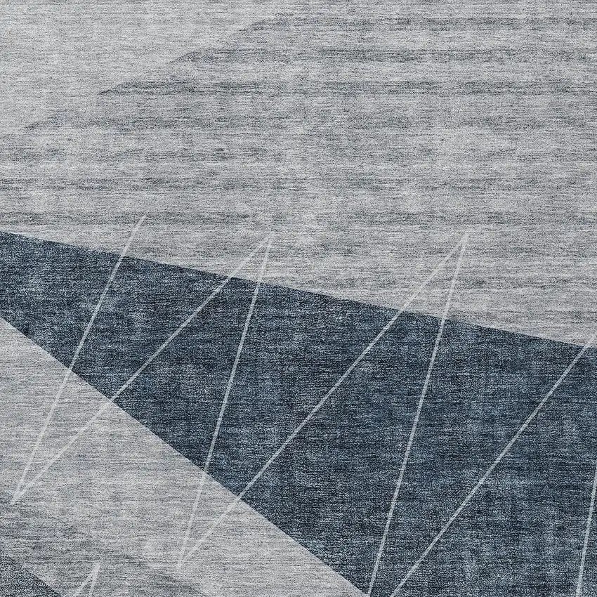 Charcoal Gray And Silver Geometric Washable Indoor Outdoor Area Rug Photo 5