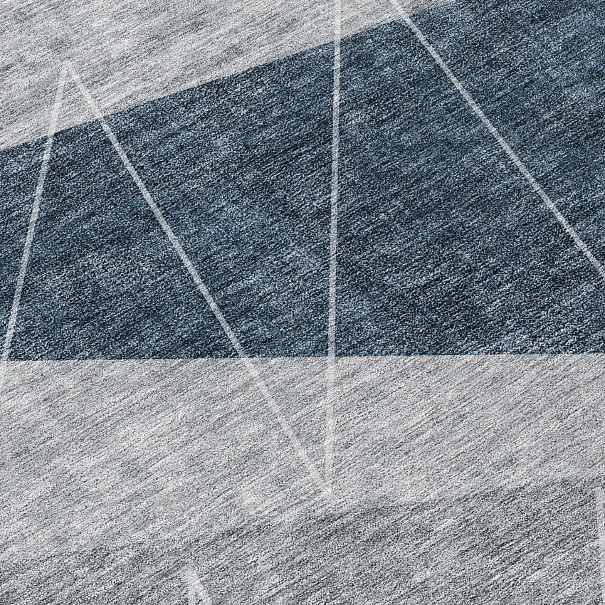 Charcoal Gray And Silver Geometric Washable Indoor Outdoor Area Rug Photo 4