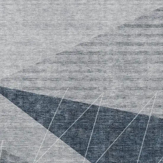 Charcoal Gray And Silver Geometric Washable Indoor Outdoor Area Rug Photo 5