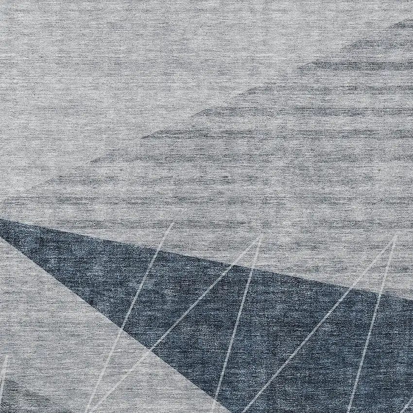 Charcoal Gray And Silver Geometric Washable Indoor Outdoor Area Rug Photo 5